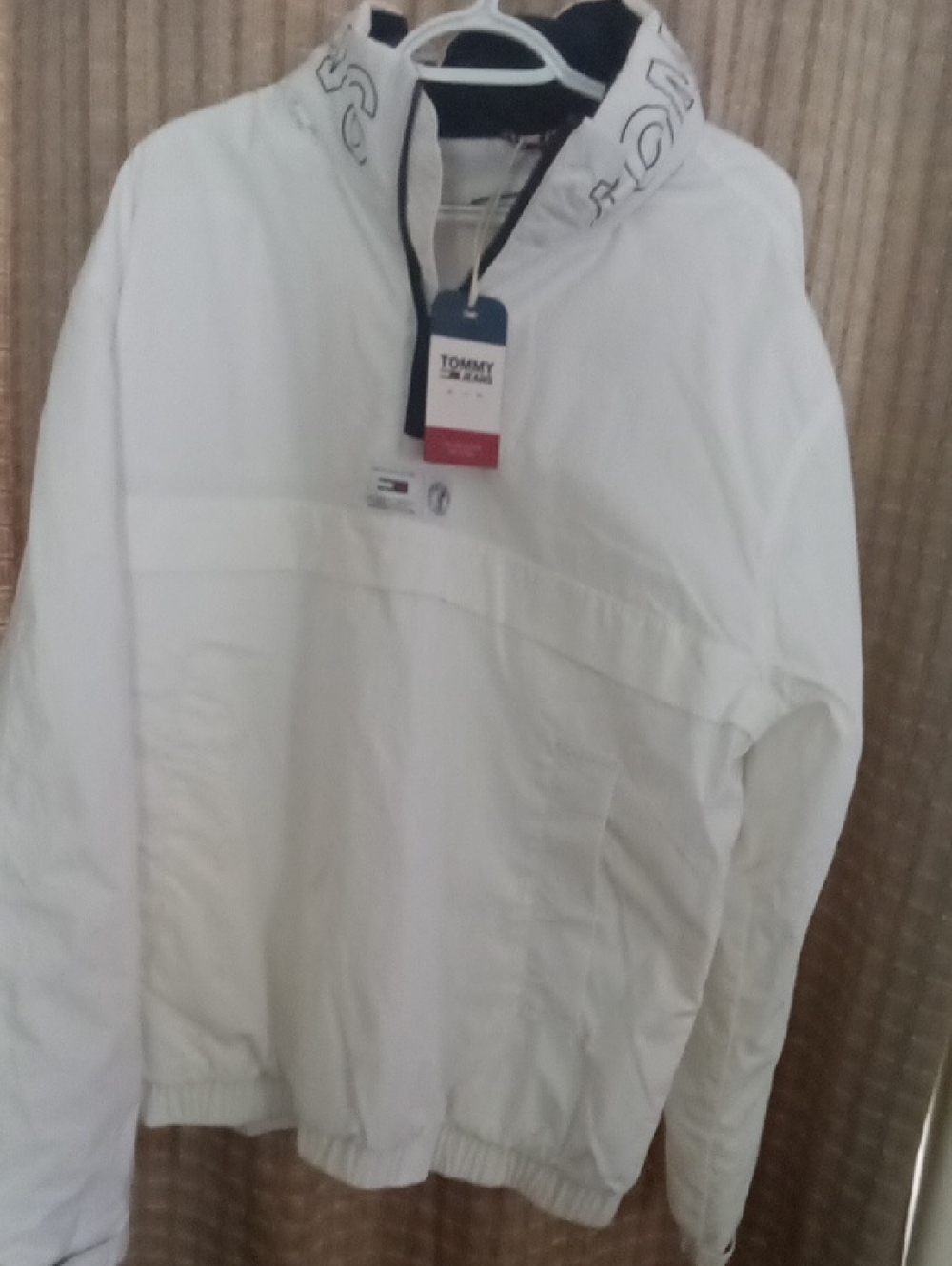 Tommy Hilfiger White Pullover Windbreaker with Branded Collar